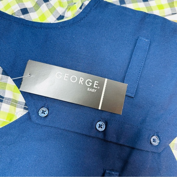 Infant Boys Blue & Green Plaid 3 Piece Dress Up Vest Outfit with Khaki Pants 18M - Picture 3 of 3